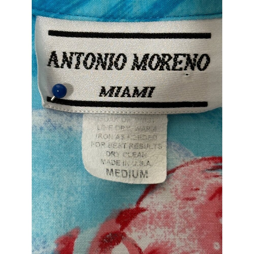 Vintage Antonio Moreno Miami Mini Dress Short Sleeve Tropical Blue Womens Size M - Picture 4 of 6